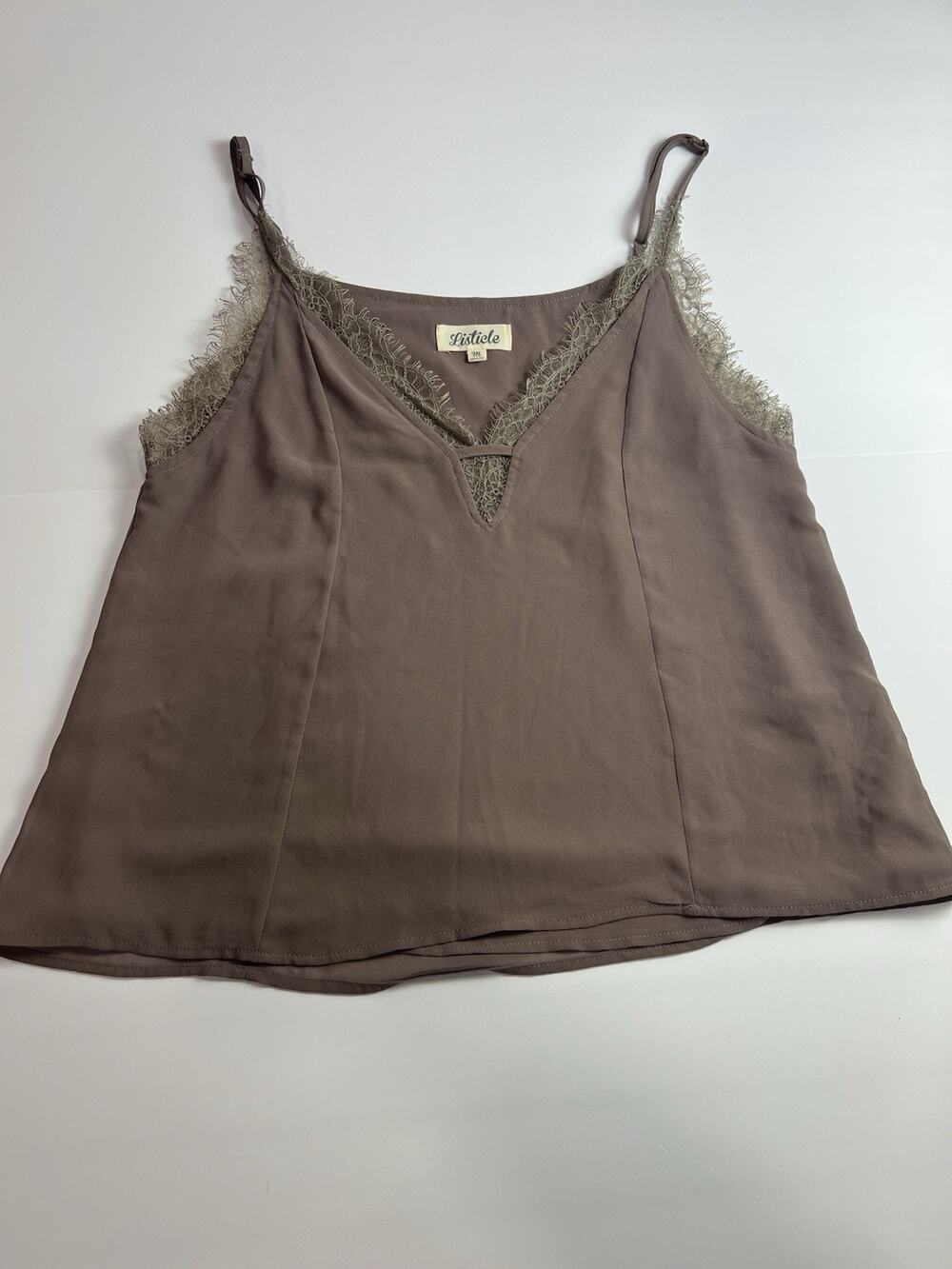 Vintage Listicle Top Womens Mauve Brown Chiffon Cami Lined Lace 90s Medium